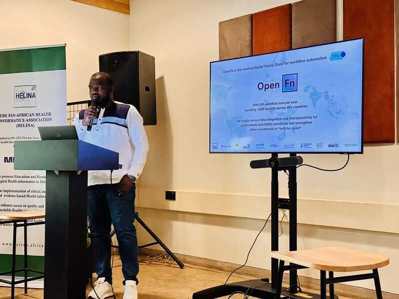 Elias presenting OpenFn to African healthtech startups in Rwanda